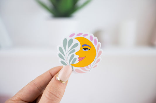 Smiling Crescent Moon Vinyl Sticker